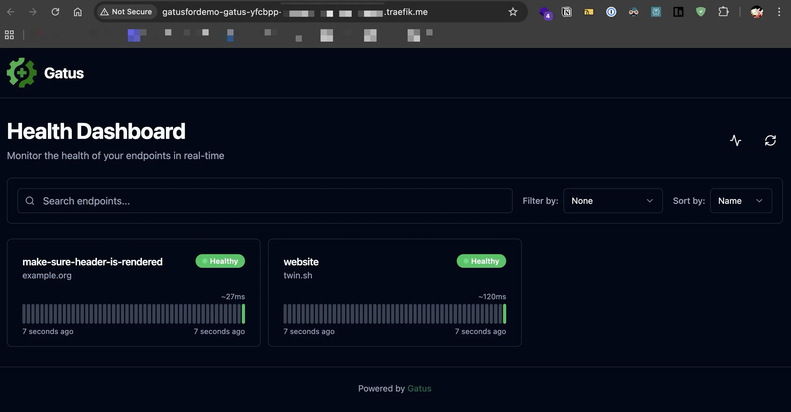 If you follow the steps above, you should be able to access your self-hosted Gatus instance at the address generated with traefik.me like this.
